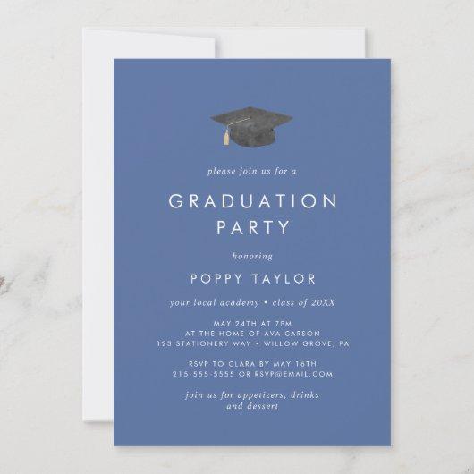 Chic Blue Grad Cap Graduation Party Invitation