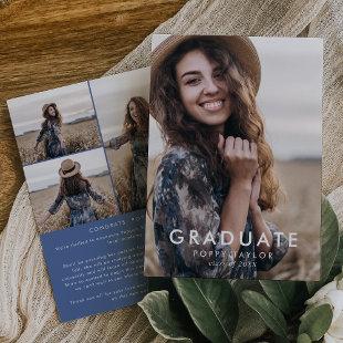 Chic Blue Message Photo Collage Graduation Announcement