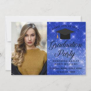 Chic Blue Sparkle Graduate Photo Graduation Party Invitation