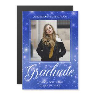 Chic Blue Sparkle Graduation Photo Magnetic Card