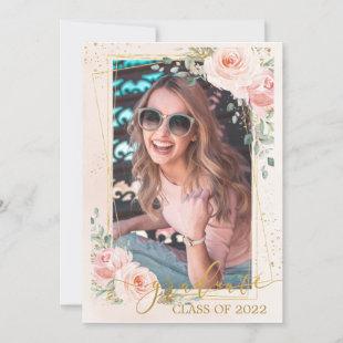 Chic Blush Pink Floral Graduation Photo Pictures Announcement