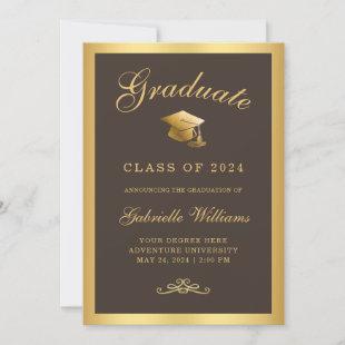 Chic Brown Gold Frame Script Graduation Announcement