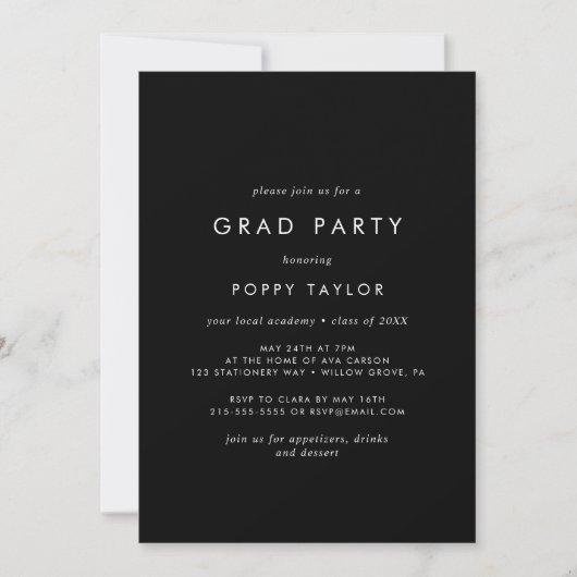 Chic Dark Black Grad Party Invitation