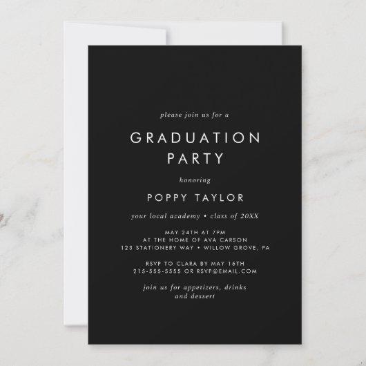 Chic Dark Black Graduation Party Invitation