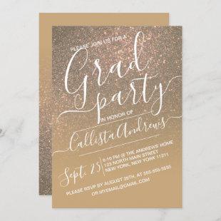 Chic Dark Gold Sparkly Glitter Ombre Graduation Invitation