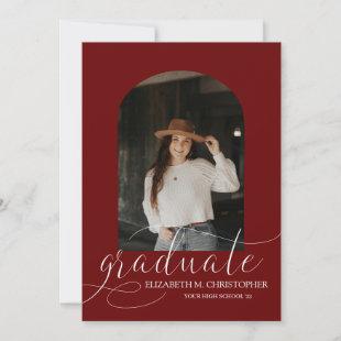 Chic Dark Red Arch 5 Photo Collage Graduation Announcement