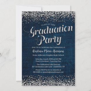 Chic Denim and Diamonds Graduation Party Invitation