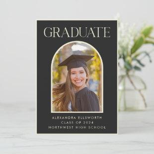 Chic Elegant Modern Photo Black Arch Graduation Announcement