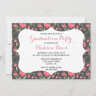 Chic Elegant Pink Floral Graduation Invitations