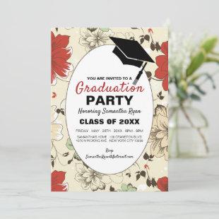 Chic Floral Cap, Graduation Party Invitation