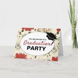 Chic Floral Cap, Photo Graduation Party Invitation