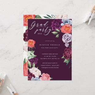 Chic Floral Peonies Rose Blossoms Graduation Party Invitation