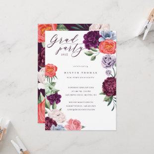 Chic Floral Peonies Rose Blossoms Graduation Party Invitation