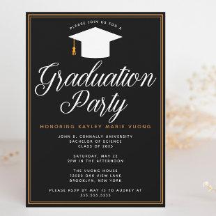 Chic Formal Black Gold Custom Graduation Party Invitation
