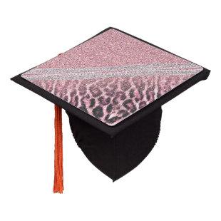 Chic Girly Pink Leopard animal print Glitter Image Graduation Cap Topper