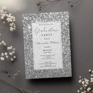 Chic glamorous trendy silver glitter Graduation Invitation