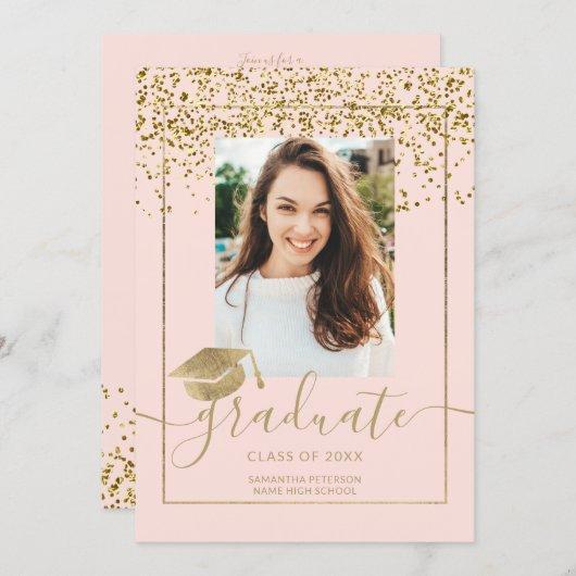Chic gold confetti pink typography graduation invitation