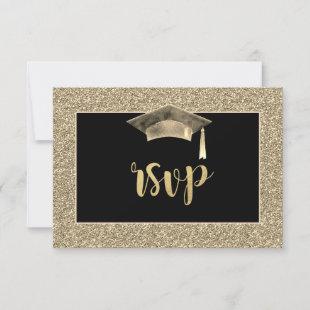 Chic Gold Glitter Grad Cap Graduation Party RSVP