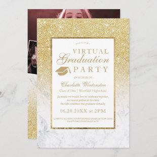 Chic gold glitter marble photos virtual Graduation Invitation