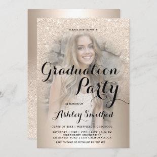 Chic gold glitter ombre metallic photo graduation invitation