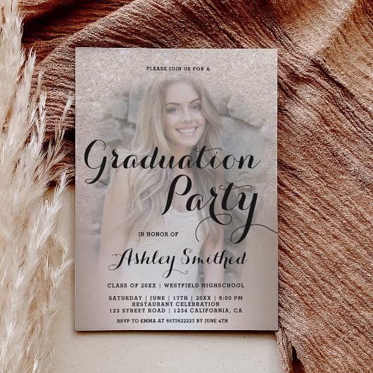 Chic gold glitter ombre metallic photo graduation invitation