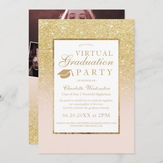 Chic gold glitter photos virtual Graduation party Invitation