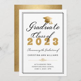 Chic Gold Grad Cap White Graduate Class of 2023 Announcement