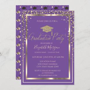 Chic Gold Graduation Cap Violet Graduation  Invitation