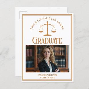 Chic Gold Law School Graduation Photo Announcement Postcard