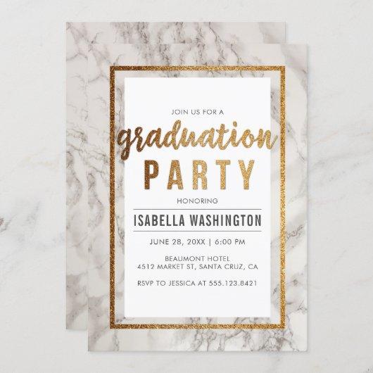 Chic Gold & Marble Typography Graduation Party Invitation