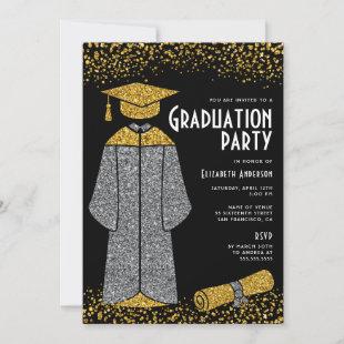 Chic Gold Silver Glitter Graduation Party Invitation