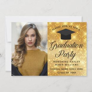 Chic Gold Sparkle Graduate Photo Graduation Party Invitation