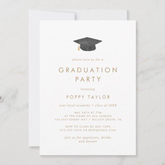 Chic Gold Typography Grad Cap Graduation Party Invitation
