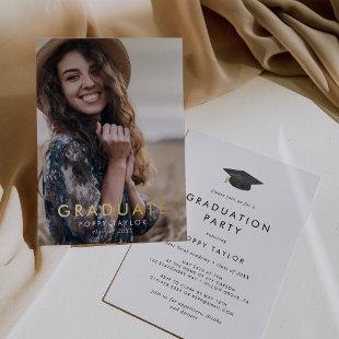 Chic Grad Cap Gold Foil Photo Graduation Party Foil Invitation
