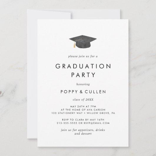 Chic Grad Cap Photo Double Graduation Party Invitation