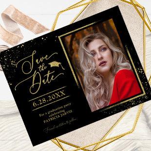 Chic Grad Party Save The Date Festive Gold Glitter Postcard