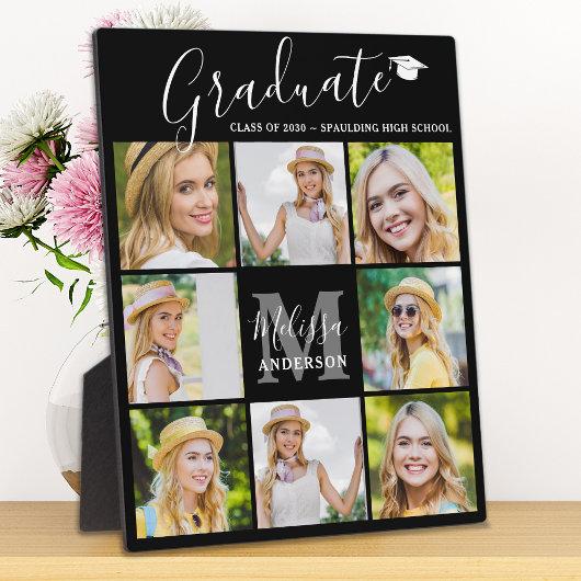 Chic Graduate 8 Photo Collage Black Graduation Plaque