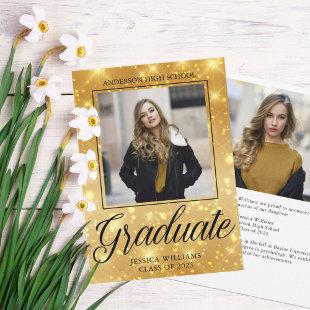 Chic Graduate Photo Gold Sparkle 2024 Graduation Announcement