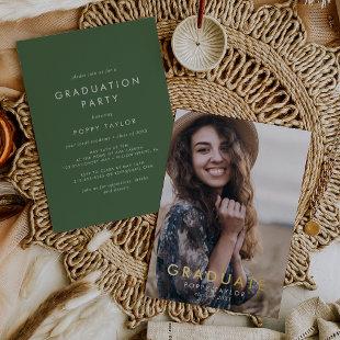 Chic Green Gold Foil Photo Graduation Party Foil Invitation