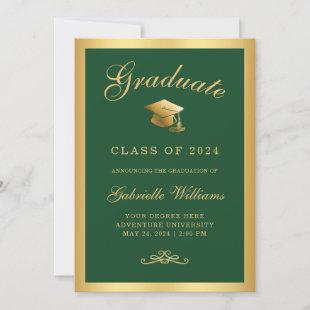 Chic Green Gold Frame Script Graduation Announcement