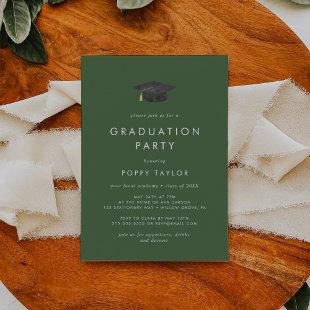 Chic Green Grad Cap Graduation Party Invitation