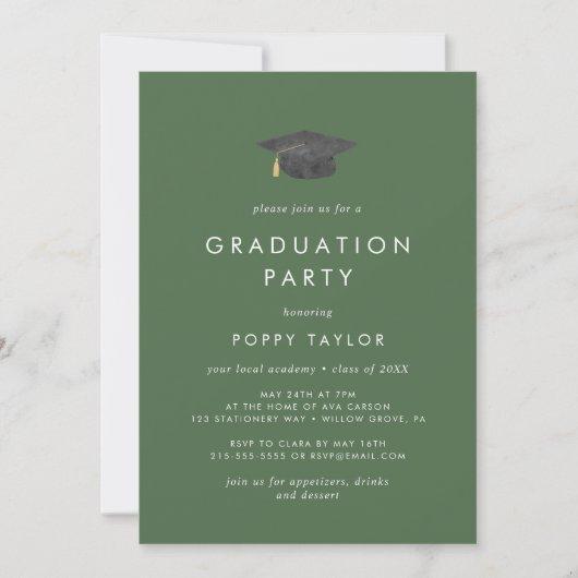 Chic Green Grad Cap Photo Graduation Party Invitation