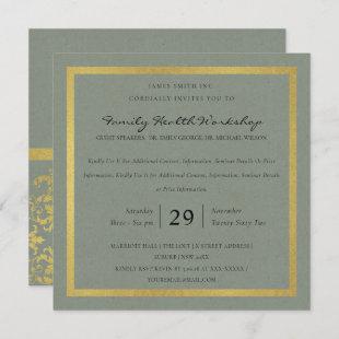 CHIC GREY GOLD FAUX DAMASK CLASSIC WORKSHOP EVENT INVITATION