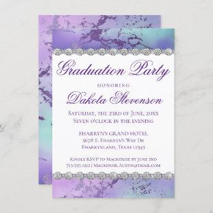 Chic Marble | Purple and Mint Ombre Graduation Invitation