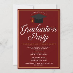 Chic Maroon Gold Custom 2024 Graduation Party Invitation