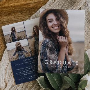 Chic Navy Blue Message Photo Collage Graduation Announcement