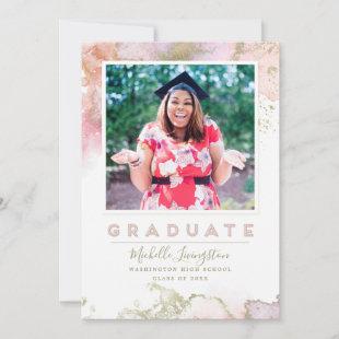 Chic Pink and Gold Abstract Art Graduation Announcement