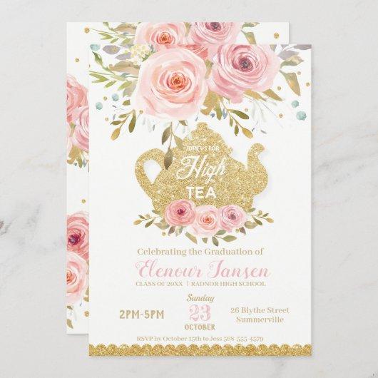 Chic Pink Blush Floral High Tea Graduation Party Invitation