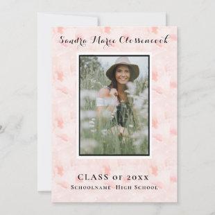 Chic Pink Blush Rose floral Minimalist graduation Announcement