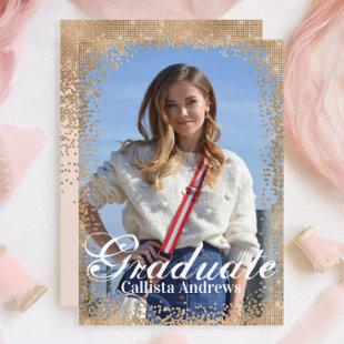 Chic Pink Gold Glitter Confetti Photo Graduation Invitation